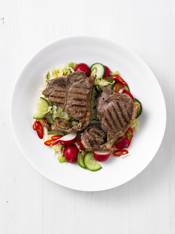 Grilled lamb chops with pickled vegetables