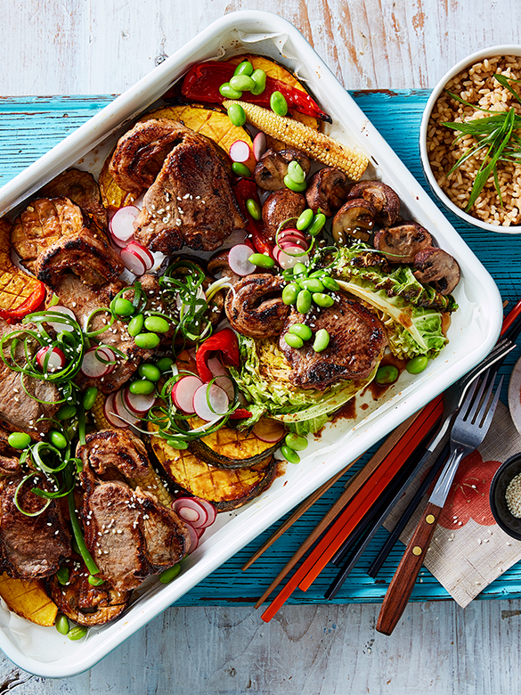 Miso Lamb Chops and Vegetable Tray Bake