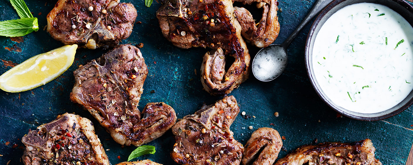 Lemon and garlic lamb chops with minty feta dip recipe | Australian Lamb - Recipes, Cooking Tips and