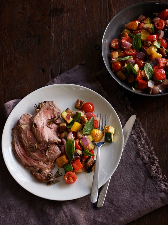 Butterflied lamb leg with ratatouille