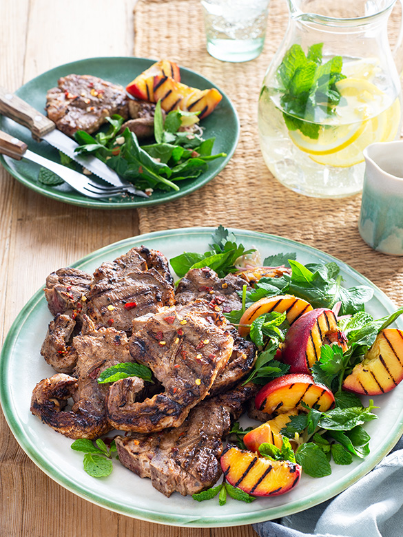 Grilled Lamb Loin Chops with Peach Salad