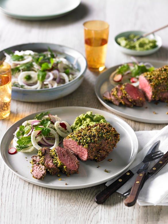 Herb and pistachio crusted lamb rump