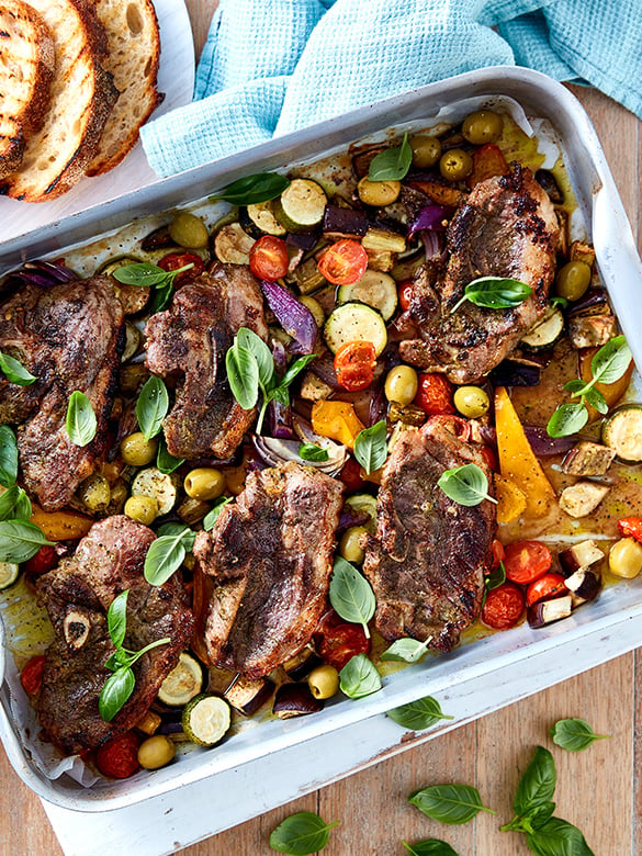 Lamb Chump Tray Bake with Roasted Vegetables