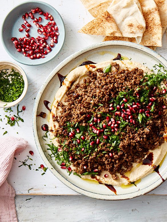 Hummus With Spiced Lamb Pomegranate And Mint Australian Lamb Recipes Cooking Tips And More