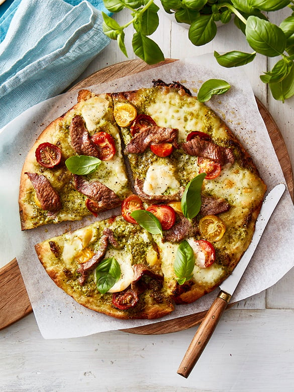 Pesto Lamb Caprese Pizza