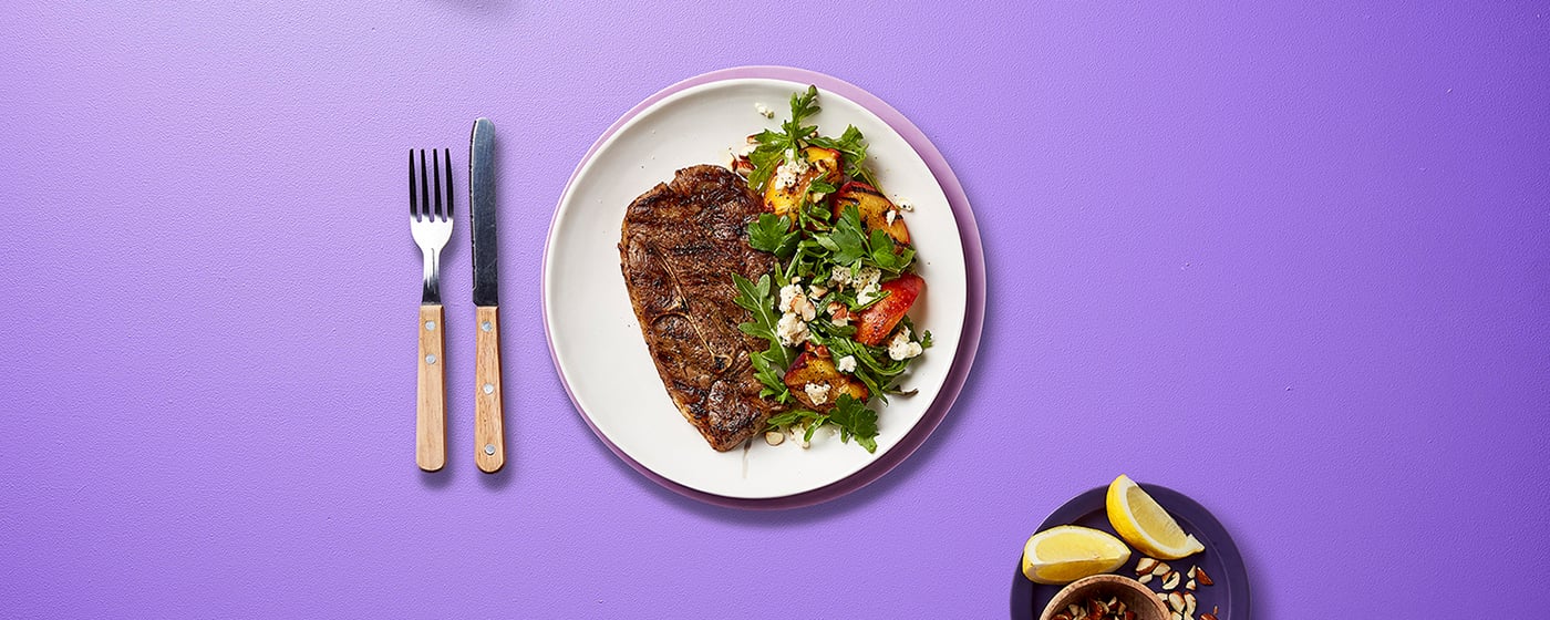Lamb Forequarter Chops with Grilled Peach & Rocket | Australian Lamb - Recipes, Cooking Tips and Mor